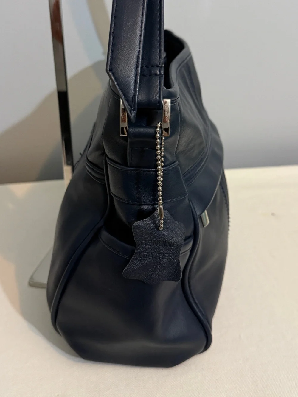 Classic Navy Genuine Leather Crossbody Shoulder Bag